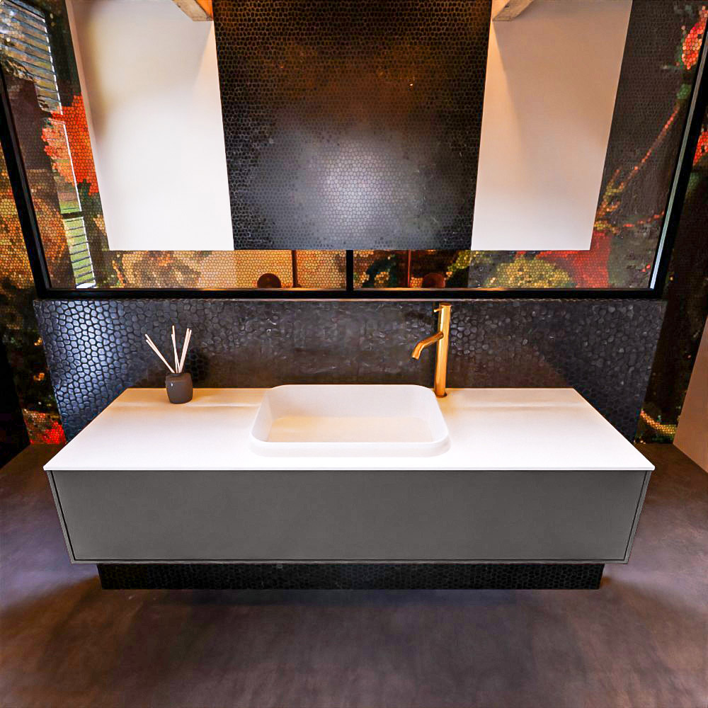 MONDIAZ ERIN 150cm mueble de baño color Dark Grey 1 cajón. Lavabo RIDGE Centro 1 orificio color Talc. 3 MONDIAZ ERIN 150cm mueble de baño color Dark Grey 1 cajón. Lavabo RIDGE Centro 1 orificio color Talc. - Imagen 3