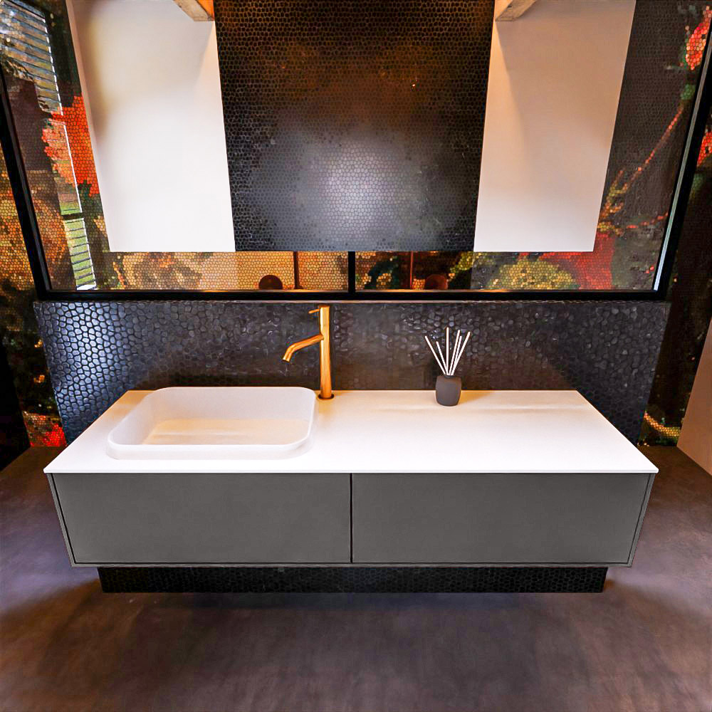 MONDIAZ ERIN 150cm mueble de baño color Dark Grey 2 cajones. Lavabo RIDGE Izquierda 1 orificio color Talc. 3 MONDIAZ ERIN 150cm mueble de baño color Dark Grey 2 cajones. Lavabo RIDGE Izquierda 1 orificio color Talc. - Imagen 3