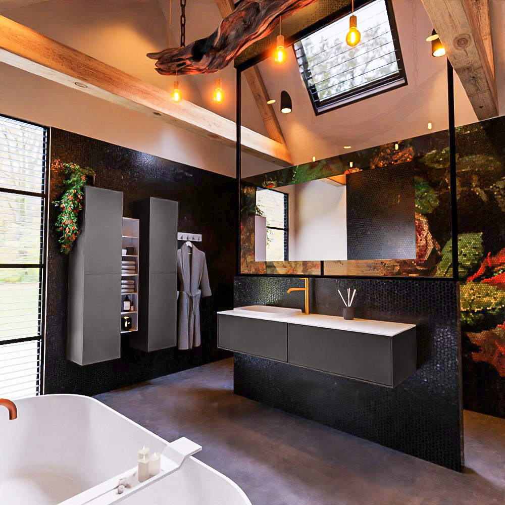 MONDIAZ ERIN 150cm mueble de baño color Dark Grey 2 cajones. Lavabo RIDGE Izquierda 1 orificio color Talc. 2 MONDIAZ ERIN 150cm mueble de baño color Dark Grey 2 cajones. Lavabo RIDGE Izquierda 1 orificio color Talc. - Imagen 2