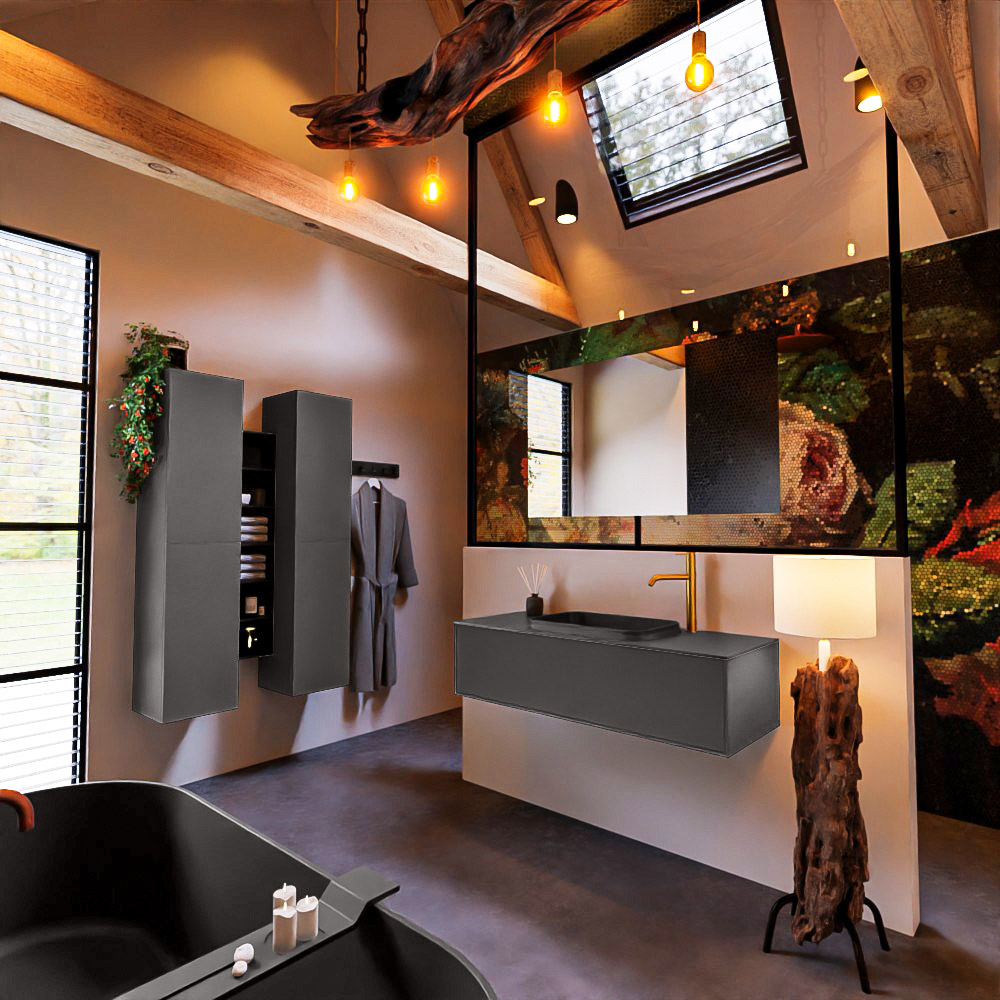 MONDIAZ ERIN 120cm mueble de baño color Dark Grey 1 cajón. Lavabo RIDGE Centro 1 orificio color Urban. 2 MONDIAZ ERIN 120cm mueble de baño color Dark Grey 1 cajón. Lavabo RIDGE Centro 1 orificio color Urban. - Imagen 2