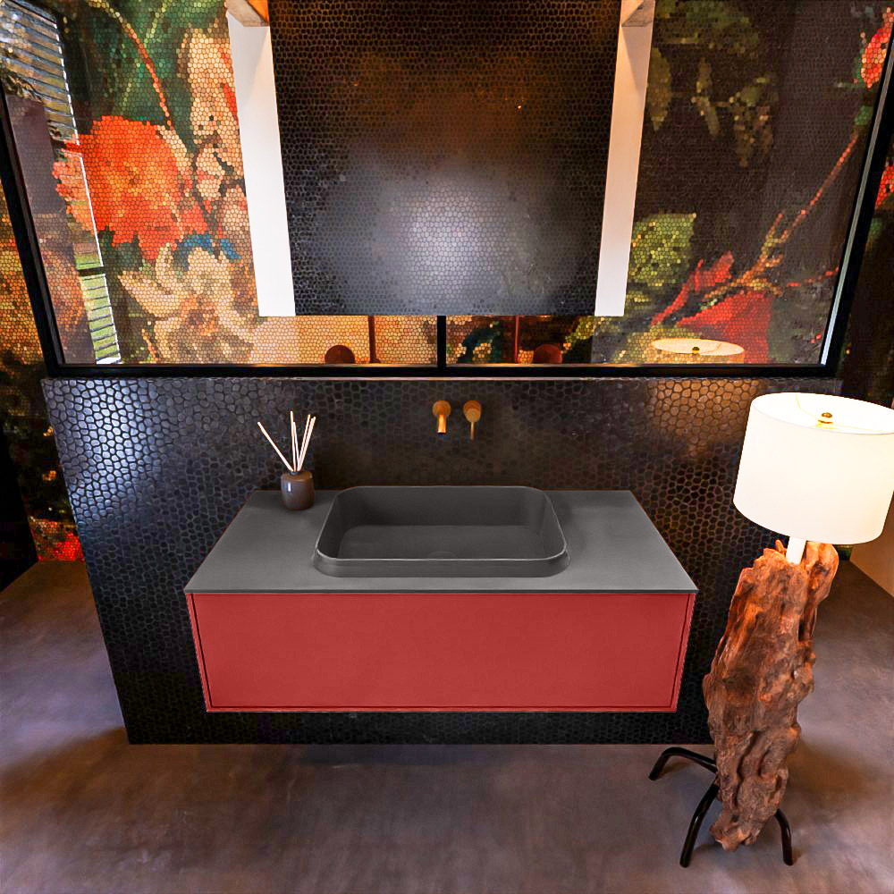 MONDIAZ ERIN 100cm mueble de baño color Fire 1 cajón. Lavabo RIDGE Centro sin orificio color Dark Grey. 3 MONDIAZ ERIN 100cm mueble de baño color Fire 1 cajón. Lavabo RIDGE Centro sin orificio color Dark Grey. - Imagen 3