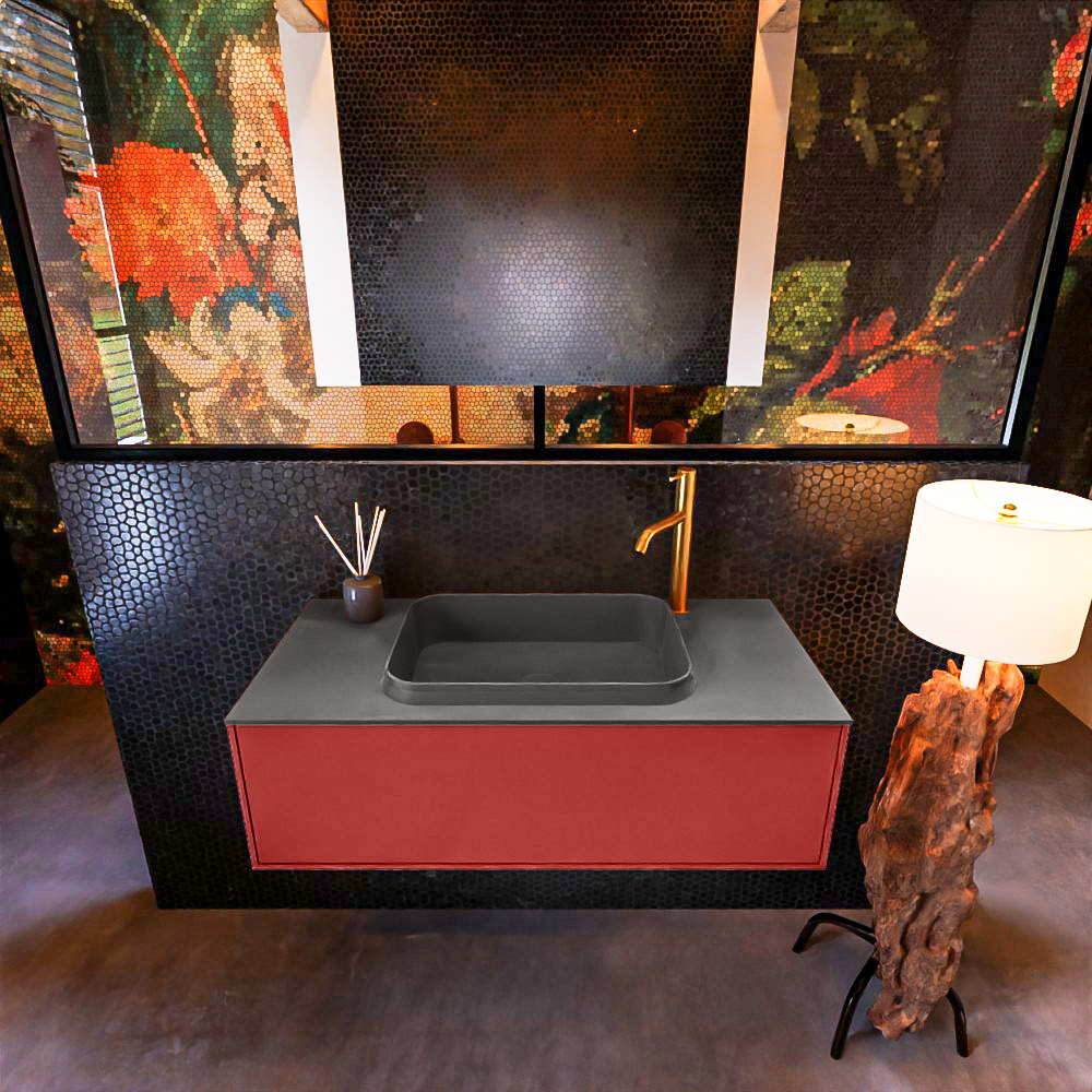 MONDIAZ ERIN 100cm mueble de baño color Fire 1 cajón. Lavabo RIDGE Centro 1 orificio color Dark Grey. 3 MONDIAZ ERIN 100cm mueble de baño color Fire 1 cajón. Lavabo RIDGE Centro 1 orificio color Dark Grey. - Imagen 3
