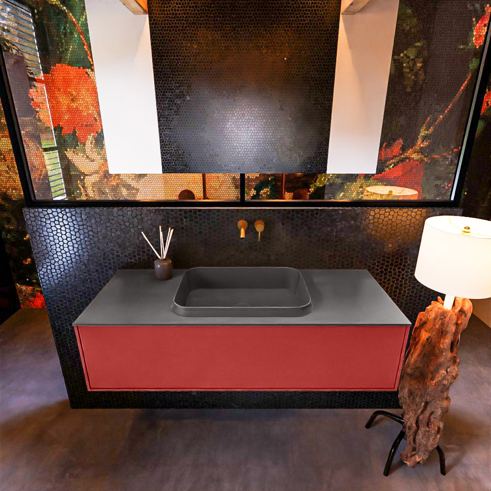 MONDIAZ ERIN 120cm mueble de baño color Fire 1 cajón. Lavabo RIDGE Centro sin orificio color Dark Grey. 3 MONDIAZ ERIN 120cm mueble de baño color Fire 1 cajón. Lavabo RIDGE Centro sin orificio color Dark Grey. - Imagen 3