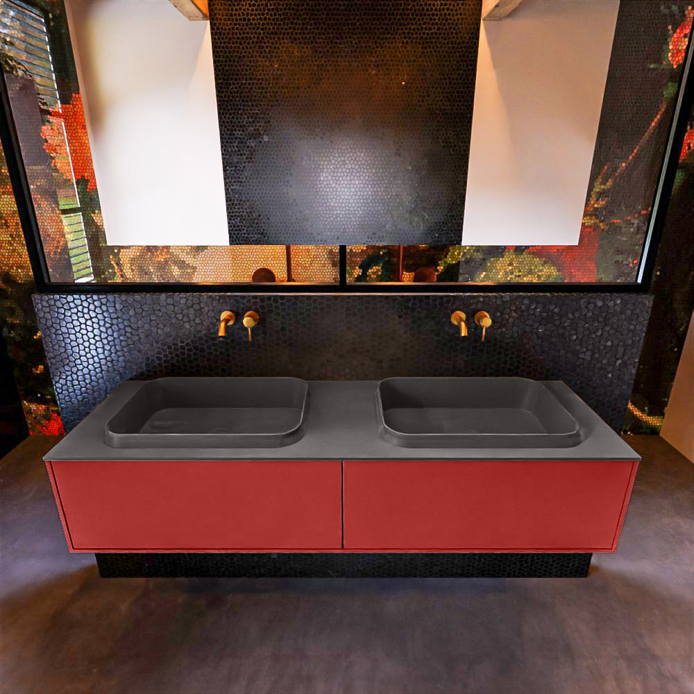 MONDIAZ ERIN 150cm mueble de baño color Fire 2 cajones. Lavabo RIDGE Doble sin orificio color Dark Grey. 3 MONDIAZ ERIN 150cm mueble de baño color Fire 2 cajones. Lavabo RIDGE Doble sin orificio color Dark Grey. - Imagen 3