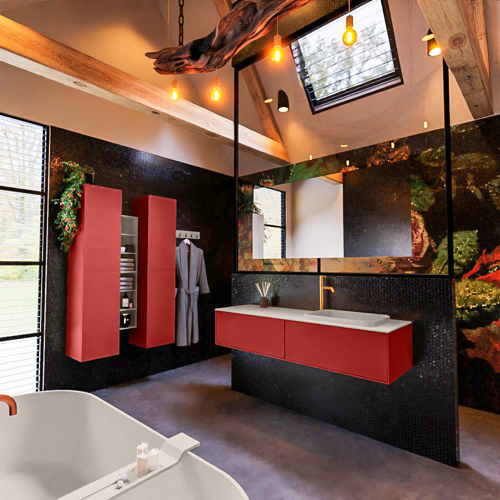 MONDIAZ ERIN 150cm mueble de baño color Fire 2 cajones. Lavabo RIDGE Derecho 1 orificio color Linen. 2 MONDIAZ ERIN 150cm mueble de baño color Fire 2 cajones. Lavabo RIDGE Derecho 1 orificio color Linen. - Imagen 2