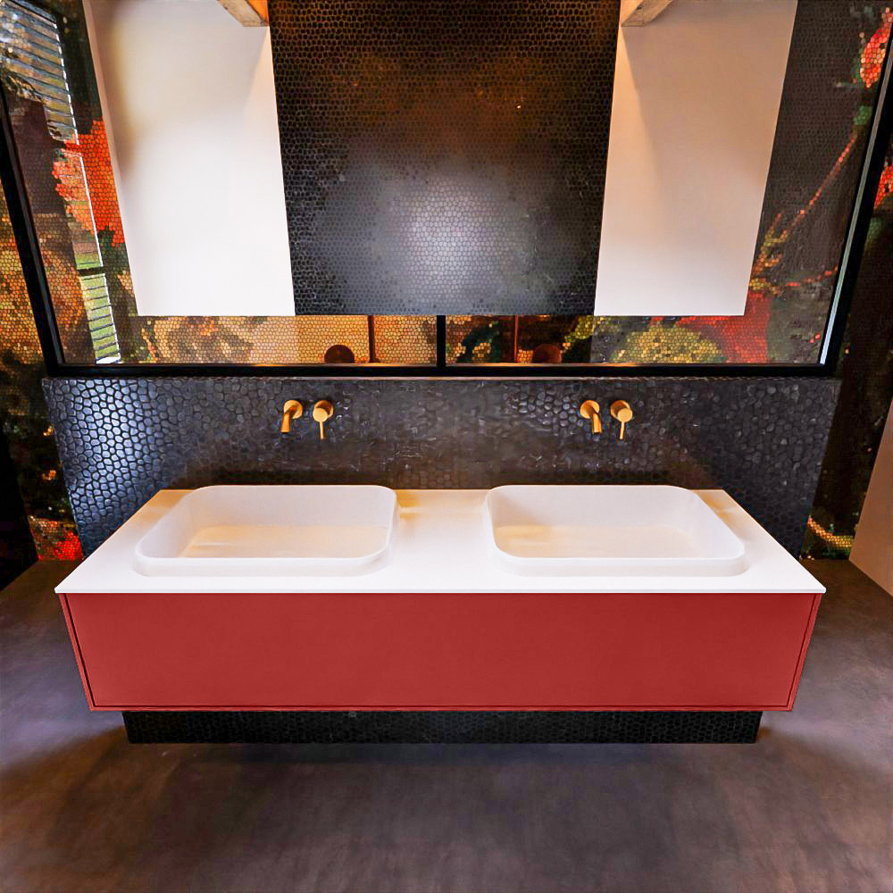 MONDIAZ ERIN 150cm mueble de baño color Fire 1 cajón. Lavabo RIDGE Doble sin orificio color Talc. 3 MONDIAZ ERIN 150cm mueble de baño color Fire 1 cajón. Lavabo RIDGE Doble sin orificio color Talc. - Imagen 3
