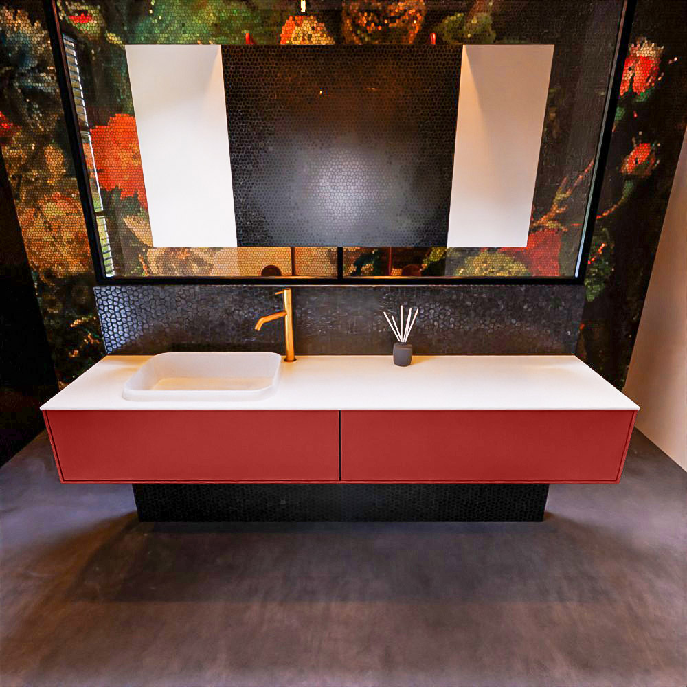 MONDIAZ ERIN 200cm mueble de baño color Fire 2 cajones. Lavabo RIDGE Izquierda 1 orificio color Talc. 3 MONDIAZ ERIN 200cm mueble de baño color Fire 2 cajones. Lavabo RIDGE Izquierda 1 orificio color Talc. - Imagen 3