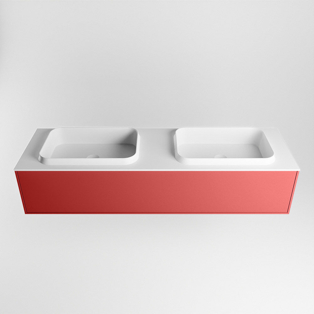 MONDIAZ ERIN 150cm mueble de baño color Fire 1 cajón. Lavabo RIDGE Doble sin orificio color Talc. 5 MONDIAZ ERIN 150cm mueble de baño color Fire 1 cajón. Lavabo RIDGE Doble sin orificio color Talc. - Imagen 5