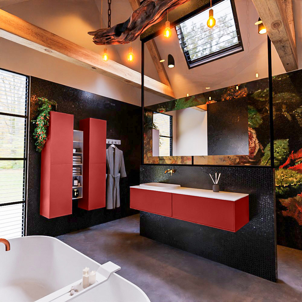 MONDIAZ ERIN 150cm mueble de baño color Fire 2 cajones. Lavabo RIDGE Izquierda sin orificio color Talc. 2 MONDIAZ ERIN 150cm mueble de baño color Fire 2 cajones. Lavabo RIDGE Izquierda sin orificio color Talc. - Imagen 2