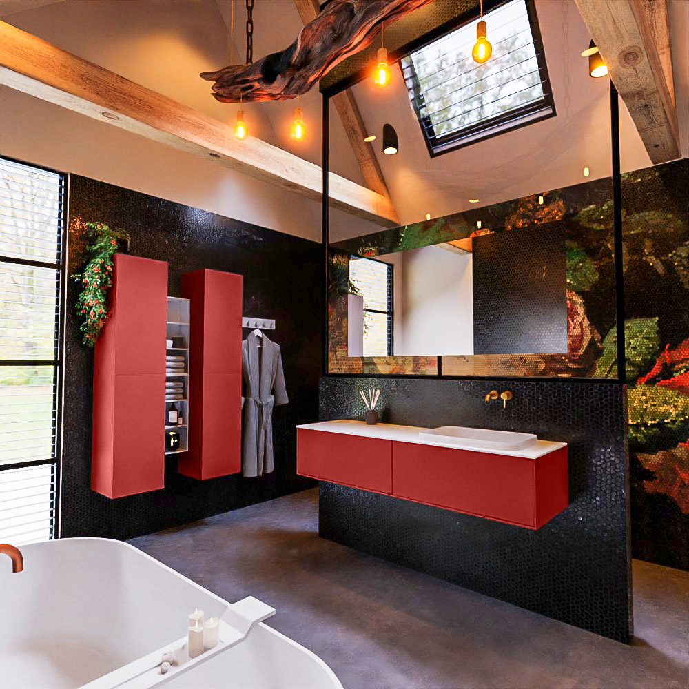 MONDIAZ ERIN 150cm mueble de baño color Fire 2 cajones. Lavabo RIDGE Derecho sin orificio color Talc. 2 MONDIAZ ERIN 150cm mueble de baño color Fire 2 cajones. Lavabo RIDGE Derecho sin orificio color Talc. - Imagen 2