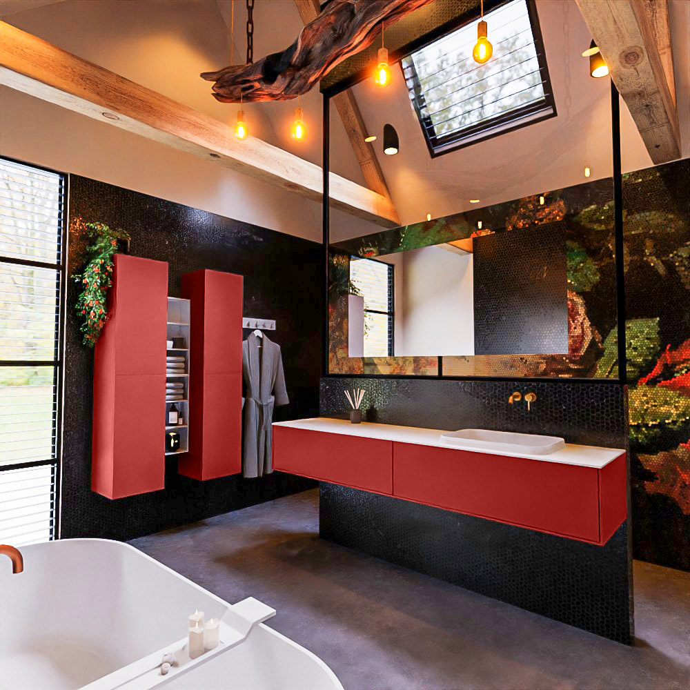 MONDIAZ ERIN 200cm mueble de baño color Fire 2 cajones. Lavabo RIDGE Derecho sin orificio color Talc. 2 MONDIAZ ERIN 200cm mueble de baño color Fire 2 cajones. Lavabo RIDGE Derecho sin orificio color Talc. - Imagen 2