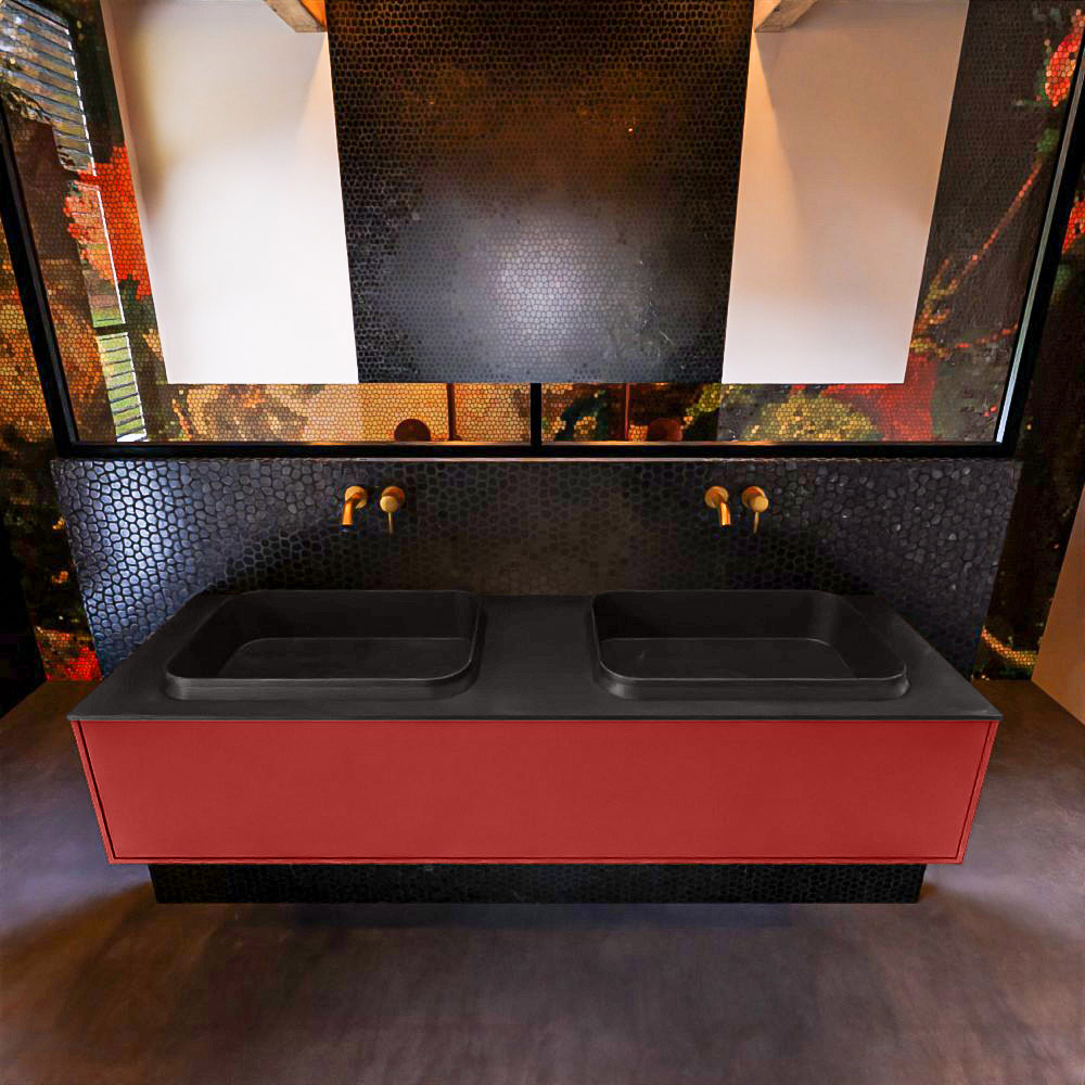MONDIAZ ERIN 150cm mueble de baño color Fire 1 cajón. Lavabo RIDGE Doble sin orificio color Urban. 3 MONDIAZ ERIN 150cm mueble de baño color Fire 1 cajón. Lavabo RIDGE Doble sin orificio color Urban. - Imagen 3