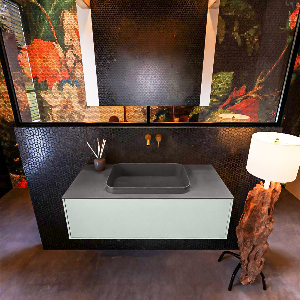 MONDIAZ ERIN 100cm mueble de baño color Greey 1 cajón. Lavabo RIDGE Centro sin orificio color Dark Grey. 3 MONDIAZ ERIN 100cm mueble de baño color Greey 1 cajón. Lavabo RIDGE Centro sin orificio color Dark Grey. - Imagen 3