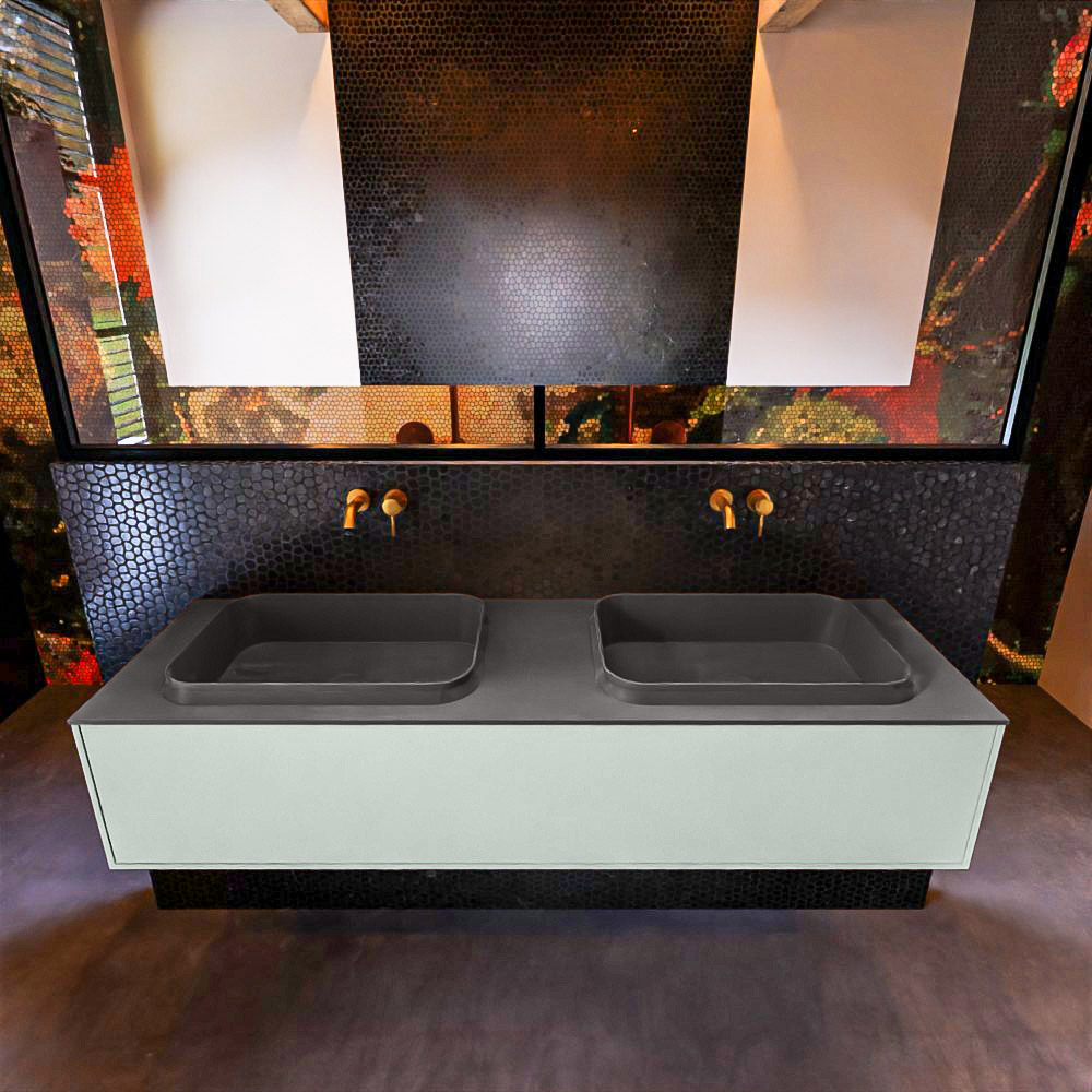 MONDIAZ ERIN 150cm mueble de baño color Greey 1 cajón. Lavabo RIDGE Doble sin orificio color Dark Grey. 3 MONDIAZ ERIN 150cm mueble de baño color Greey 1 cajón. Lavabo RIDGE Doble sin orificio color Dark Grey. - Imagen 3