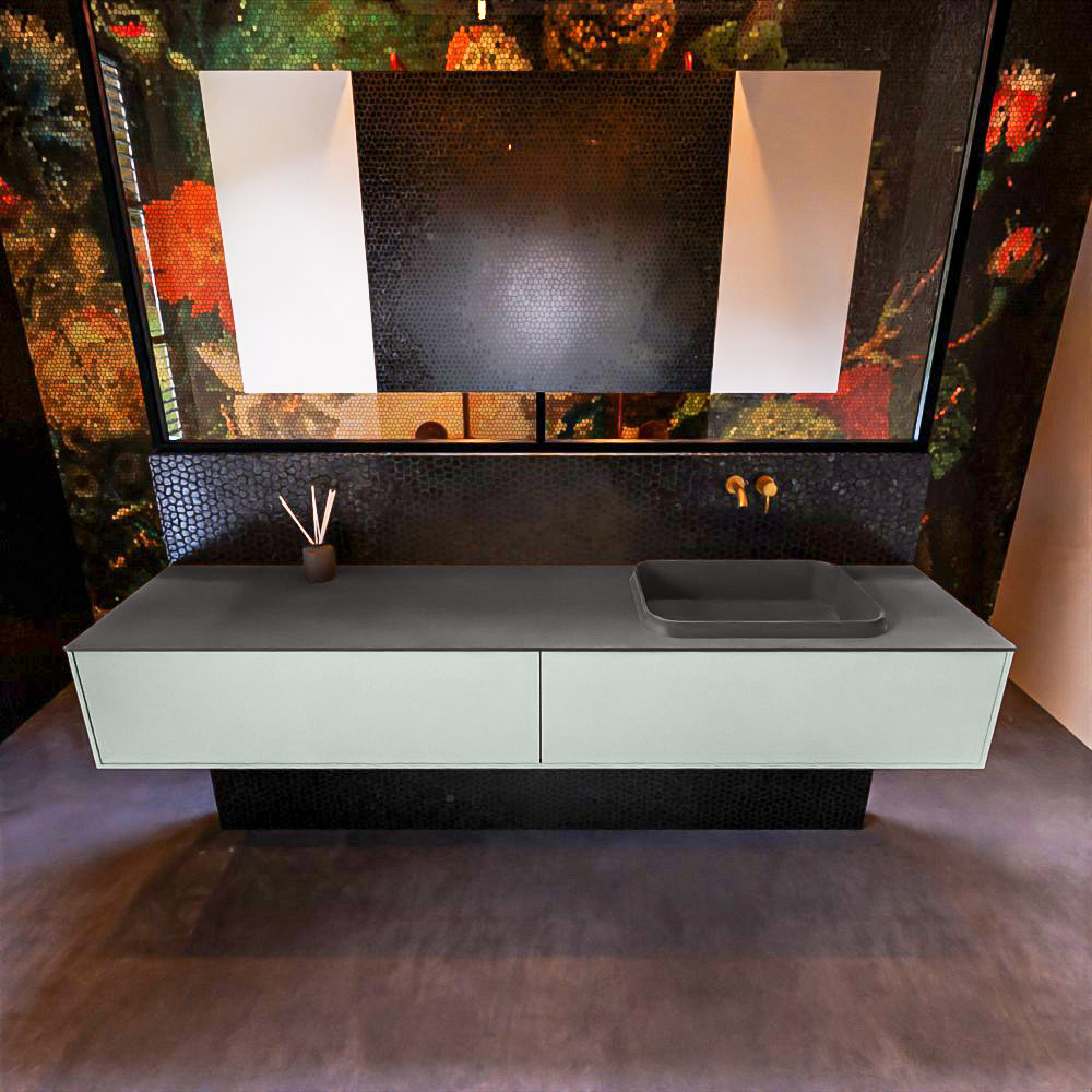 MONDIAZ ERIN 200cm mueble de baño color Greey 2 cajones. Lavabo RIDGE Derecho sin orificio color Dark Grey. 3 MONDIAZ ERIN 200cm mueble de baño color Greey 2 cajones. Lavabo RIDGE Derecho sin orificio color Dark Grey. - Imagen 3