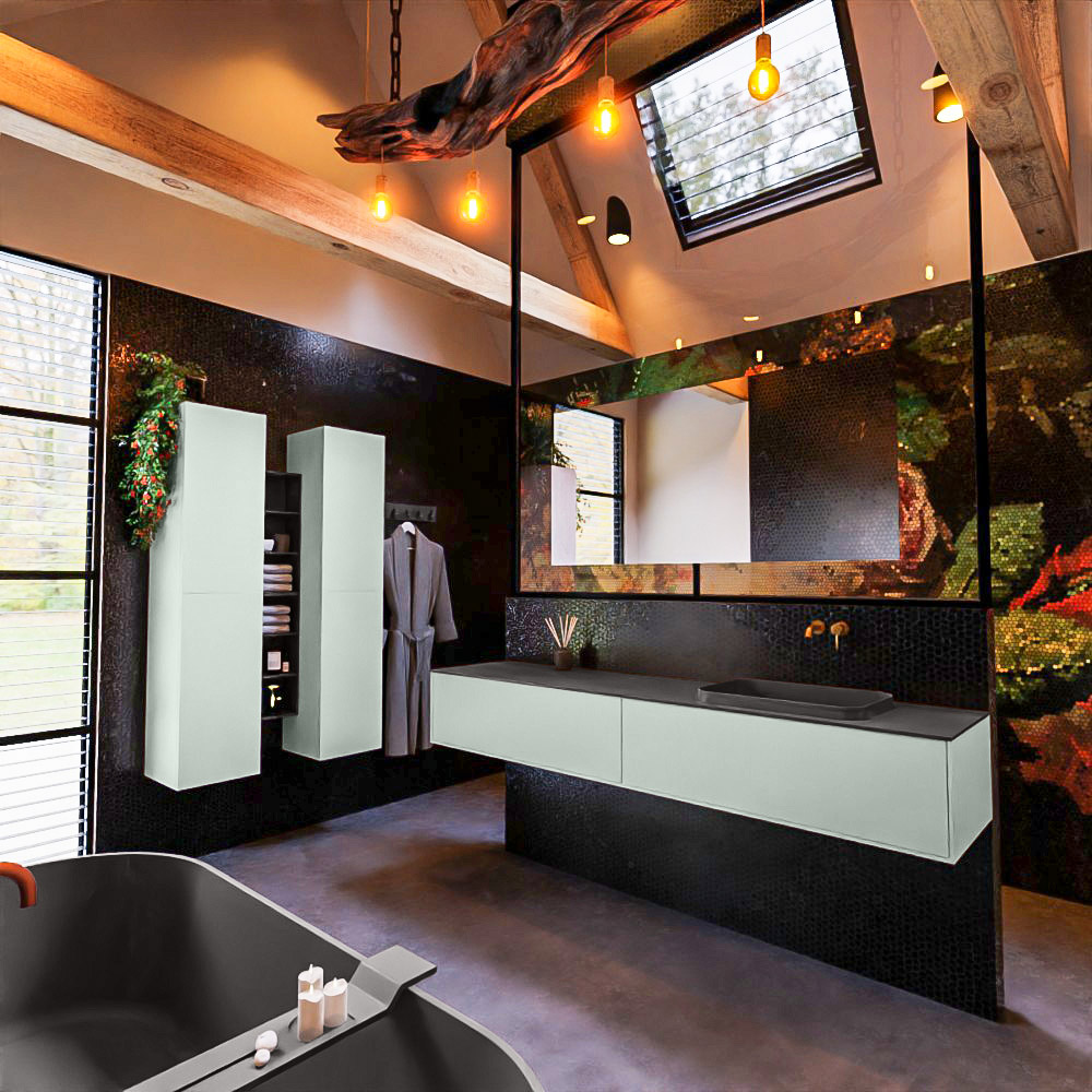 MONDIAZ ERIN 200cm mueble de baño color Greey 2 cajones. Lavabo RIDGE Derecho sin orificio color Dark Grey. 2 MONDIAZ ERIN 200cm mueble de baño color Greey 2 cajones. Lavabo RIDGE Derecho sin orificio color Dark Grey. - Imagen 2