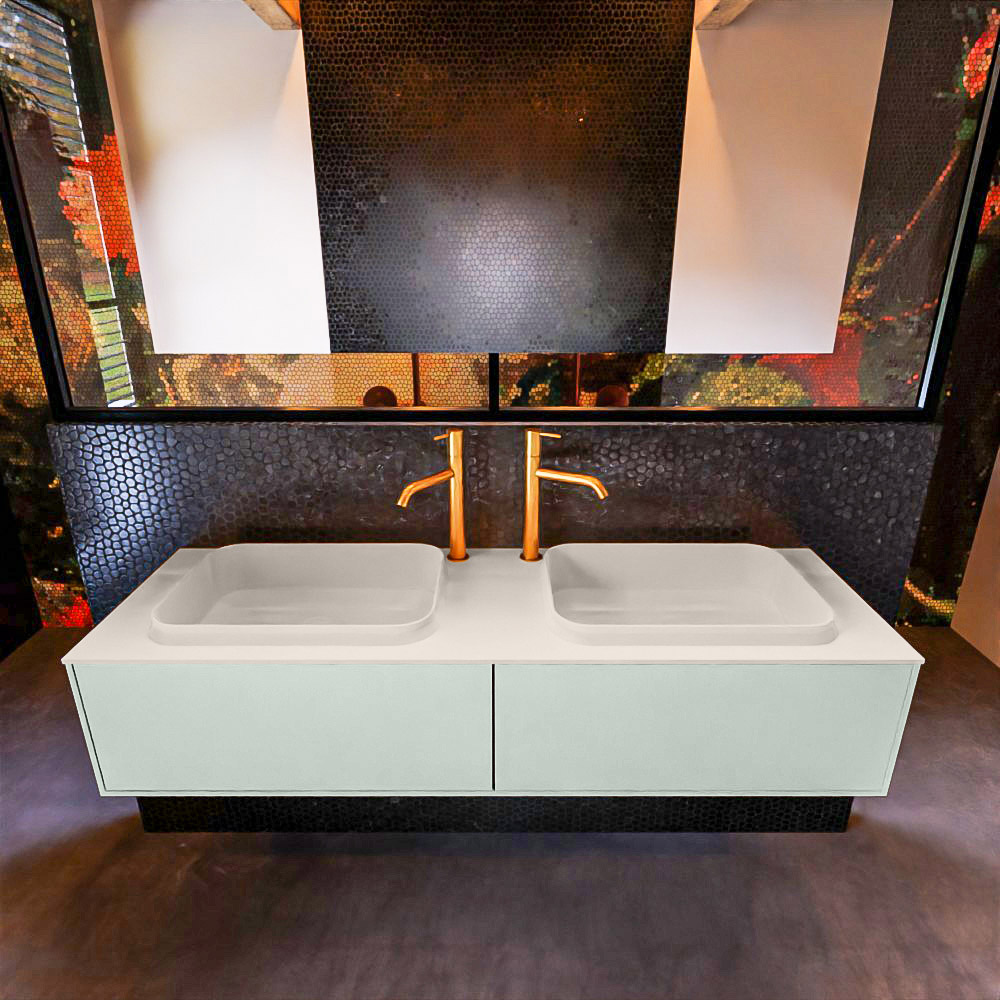 MONDIAZ ERIN 150cm mueble de baño color Greey 2 cajones. Lavabo RIDGE Doble 2 orificios color Linen. 3 MONDIAZ ERIN 150cm mueble de baño color Greey 2 cajones. Lavabo RIDGE Doble 2 orificios color Linen. - Imagen 3