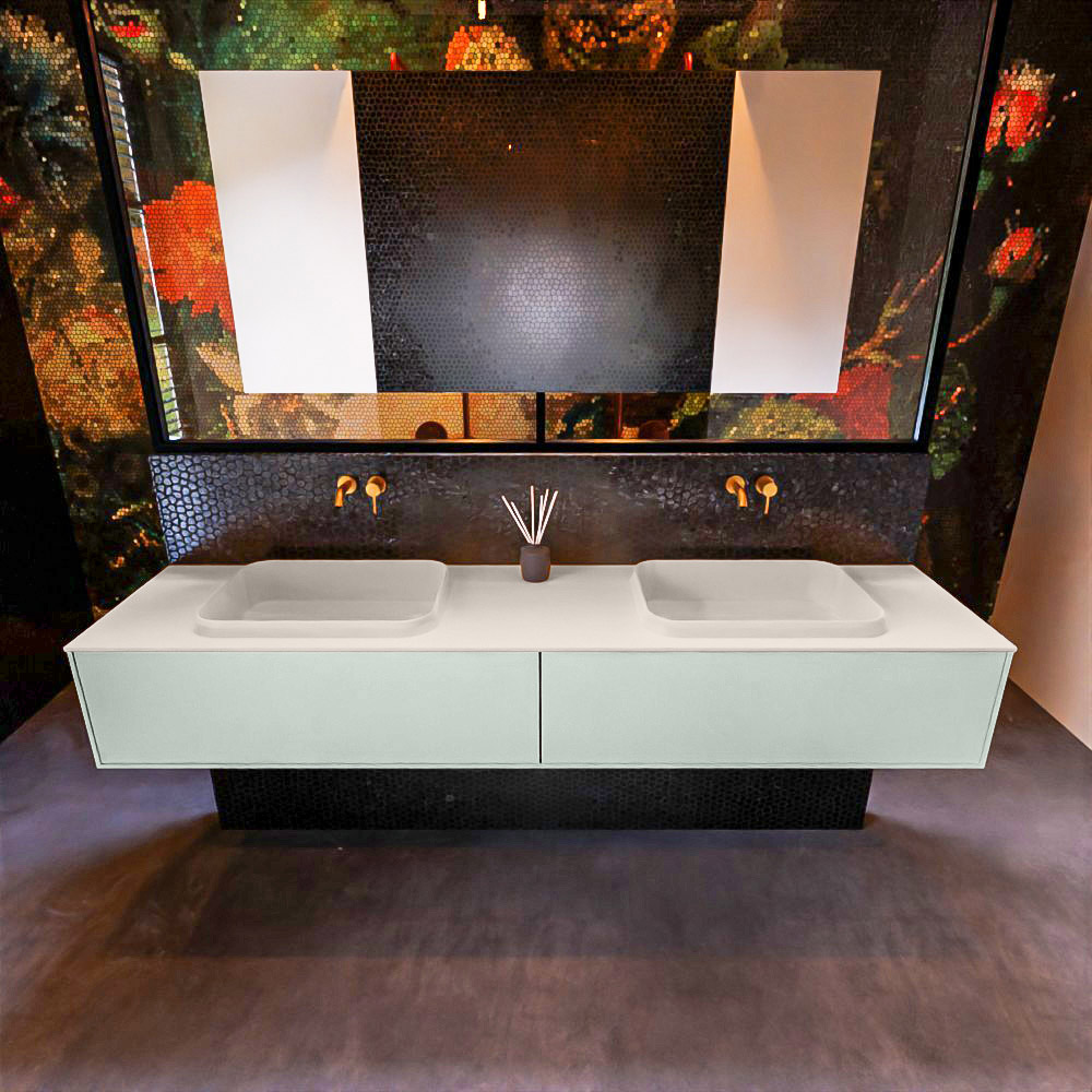 MONDIAZ ERIN 200cm mueble de baño color Greey 2 cajones. Lavabo RIDGE Doble sin orificio color Linen. 3 MONDIAZ ERIN 200cm mueble de baño color Greey 2 cajones. Lavabo RIDGE Doble sin orificio color Linen. - Imagen 3