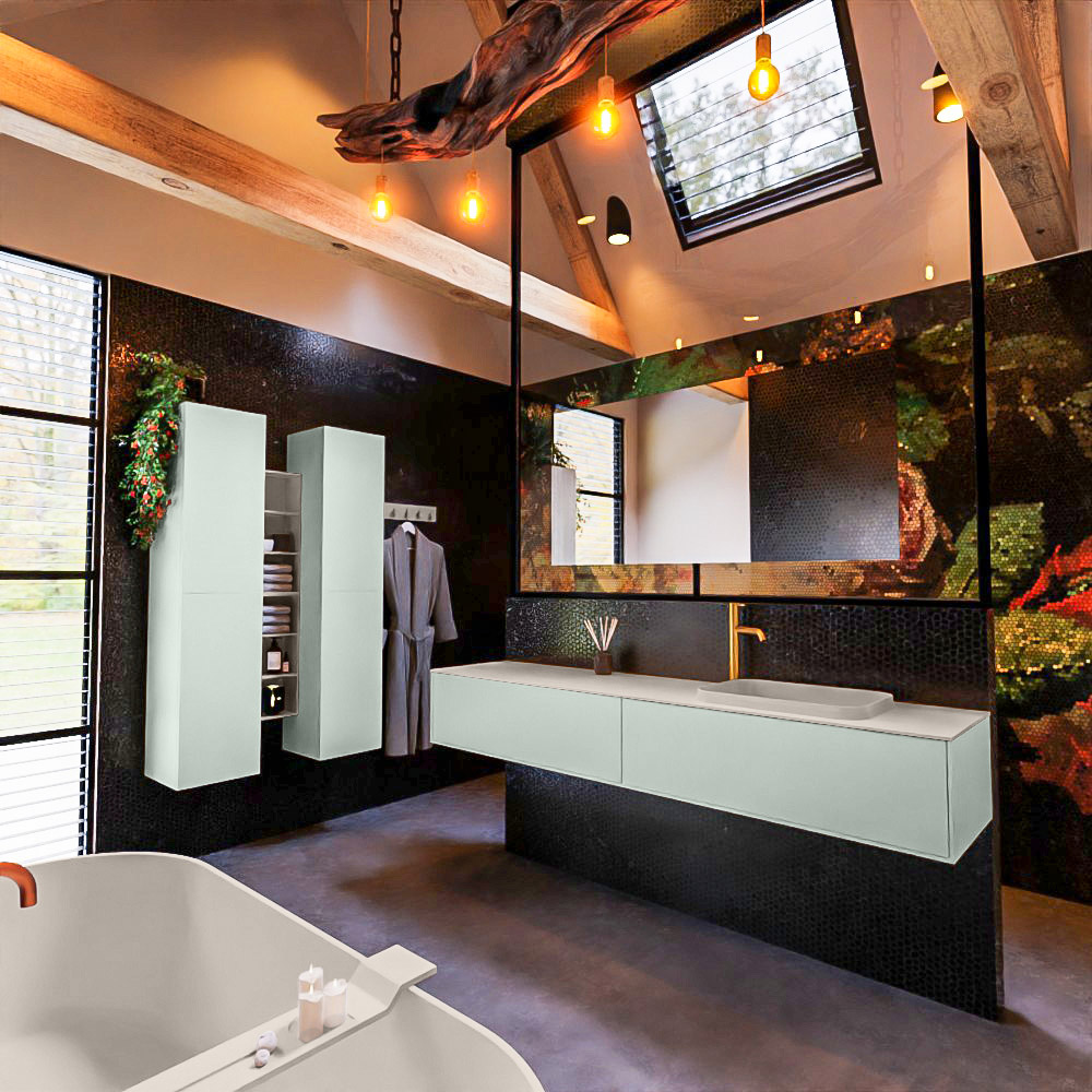 MONDIAZ ERIN 200cm mueble de baño color Greey 2 cajones. Lavabo RIDGE Derecho 1 orificio color Linen. 2 MONDIAZ ERIN 200cm mueble de baño color Greey 2 cajones. Lavabo RIDGE Derecho 1 orificio color Linen. - Imagen 2