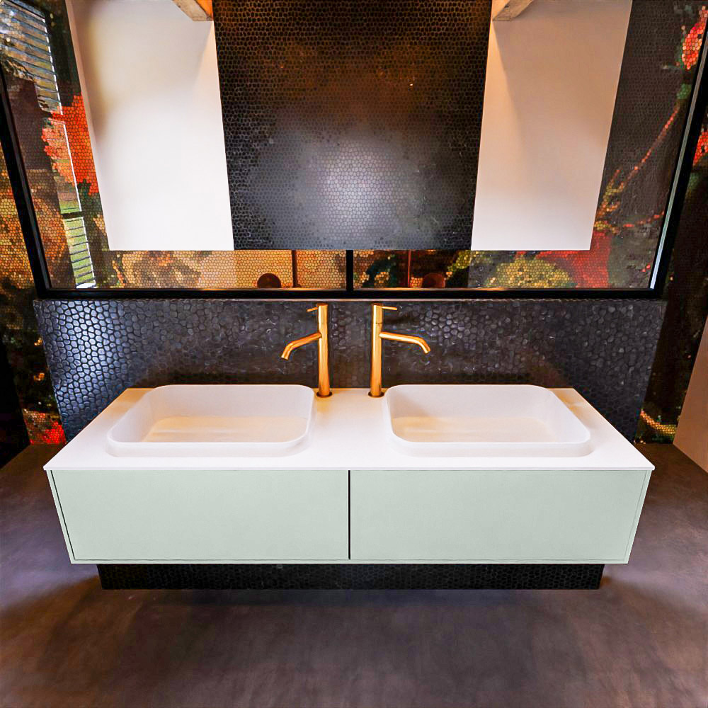 MONDIAZ ERIN 150cm mueble de baño color Greey 2 cajones. Lavabo RIDGE Doble 2 orificios color Talc. 3 MONDIAZ ERIN 150cm mueble de baño color Greey 2 cajones. Lavabo RIDGE Doble 2 orificios color Talc. - Imagen 3