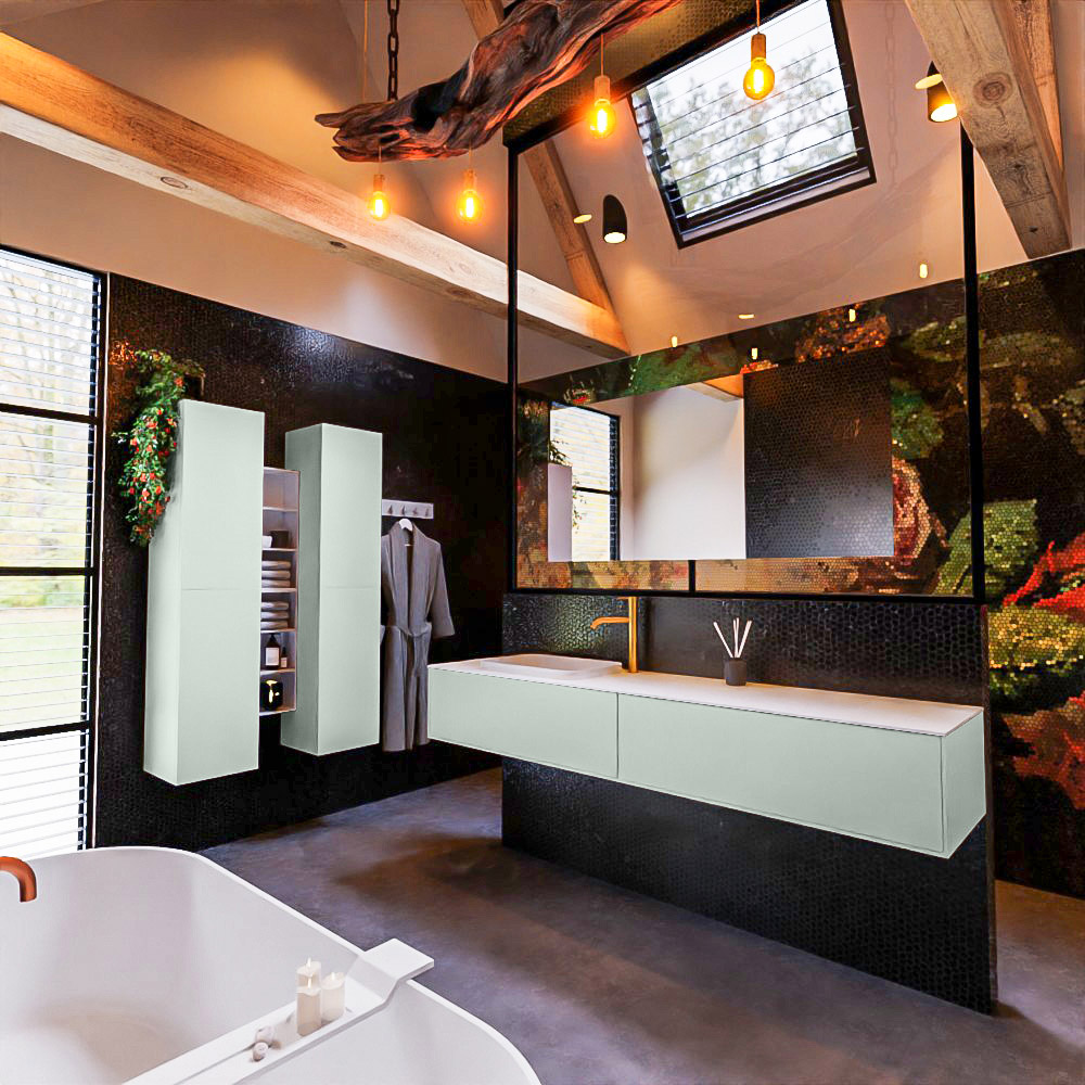 MONDIAZ ERIN 200cm mueble de baño color Greey 2 cajones. Lavabo RIDGE Izquierda 1 orificio color Talc. 2 MONDIAZ ERIN 200cm mueble de baño color Greey 2 cajones. Lavabo RIDGE Izquierda 1 orificio color Talc. - Imagen 2