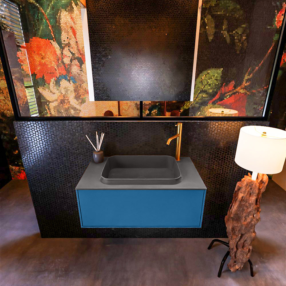MONDIAZ ERIN 80cm mueble de baño color Jeans 1 cajón. Lavabo RIDGE Centro 1 orificio color Dark Grey. 3 MONDIAZ ERIN 80cm mueble de baño color Jeans 1 cajón. Lavabo RIDGE Centro 1 orificio color Dark Grey. - Imagen 3