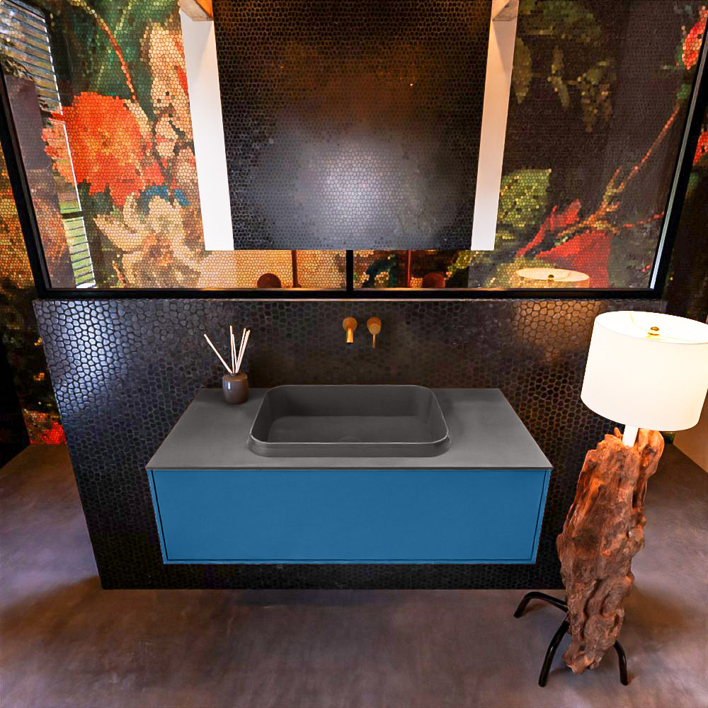 MONDIAZ ERIN 100cm mueble de baño color Jeans 1 cajón. Lavabo RIDGE Centro sin orificio color Dark Grey. 3 MONDIAZ ERIN 100cm mueble de baño color Jeans 1 cajón. Lavabo RIDGE Centro sin orificio color Dark Grey. - Imagen 3
