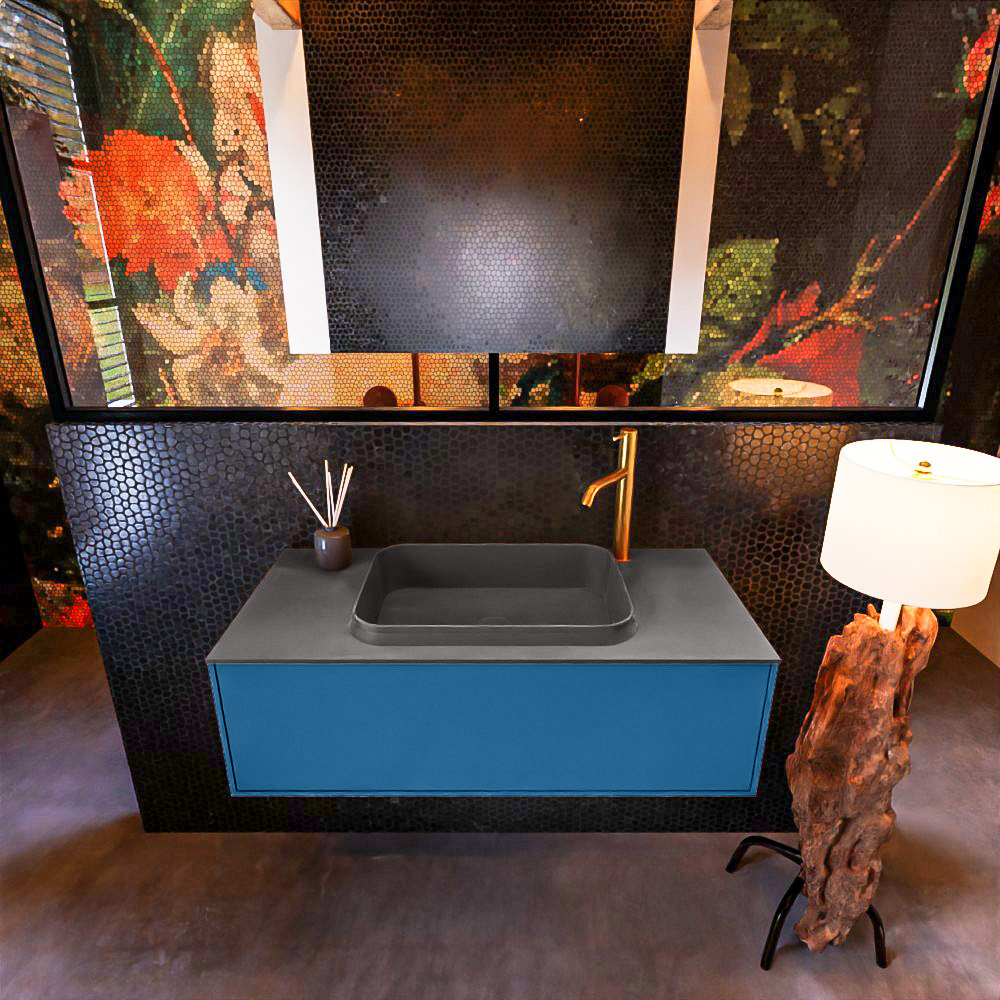 MONDIAZ ERIN 100cm mueble de baño color Jeans 1 cajón. Lavabo RIDGE Centro 1 orificio color Dark Grey. 3 MONDIAZ ERIN 100cm mueble de baño color Jeans 1 cajón. Lavabo RIDGE Centro 1 orificio color Dark Grey. - Imagen 3