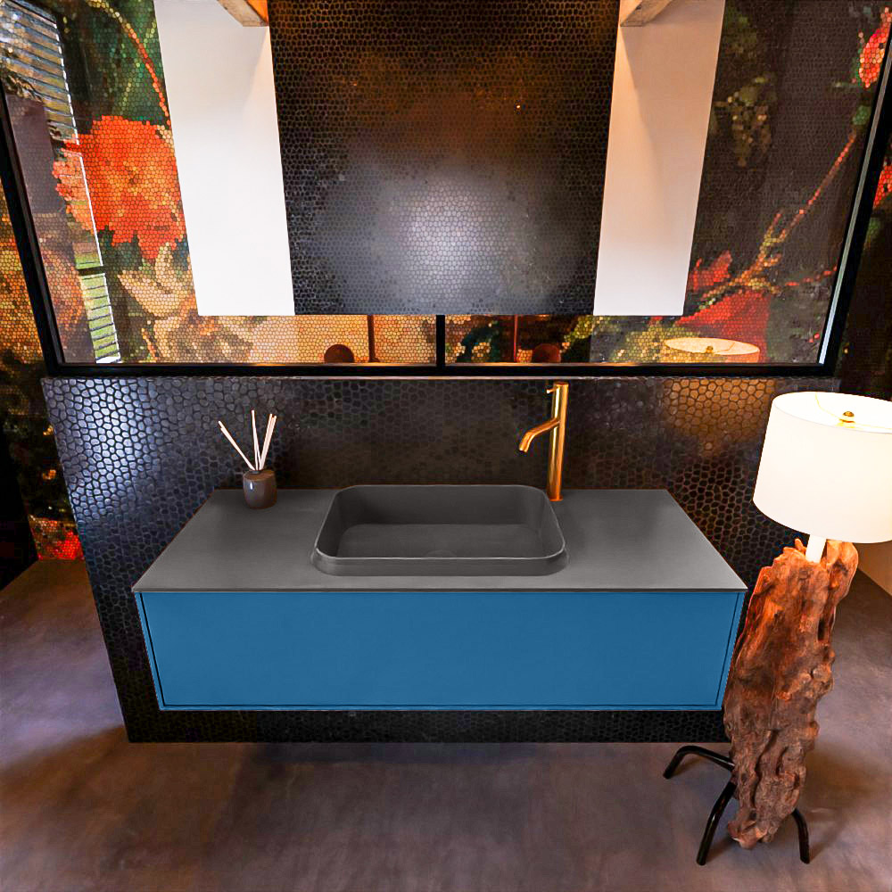 MONDIAZ ERIN 120cm mueble de baño color Jeans 1 cajón. Lavabo RIDGE Centro 1 orificio color Dark Grey. 3 MONDIAZ ERIN 120cm mueble de baño color Jeans 1 cajón. Lavabo RIDGE Centro 1 orificio color Dark Grey. - Imagen 3