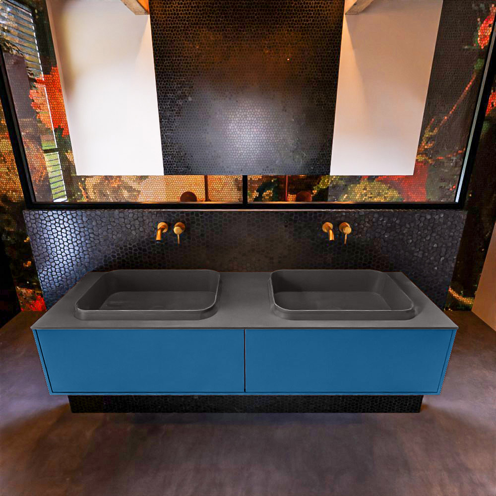 MONDIAZ ERIN 150cm mueble de baño color Jeans 2 cajones. Lavabo RIDGE Doble sin orificio color Dark Grey. 3 MONDIAZ ERIN 150cm mueble de baño color Jeans 2 cajones. Lavabo RIDGE Doble sin orificio color Dark Grey. - Imagen 3