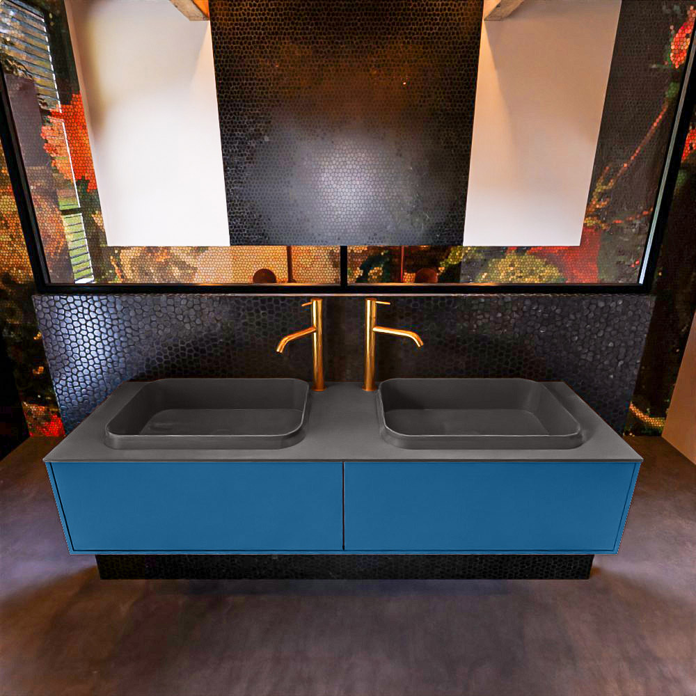 MONDIAZ ERIN 150cm mueble de baño color Jeans 2 cajones. Lavabo RIDGE Doble 2 orificios color Dark Grey. 3 MONDIAZ ERIN 150cm mueble de baño color Jeans 2 cajones. Lavabo RIDGE Doble 2 orificios color Dark Grey. - Imagen 3
