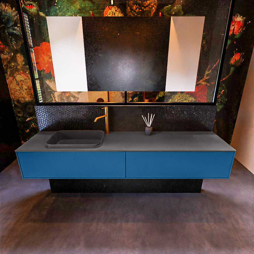 MONDIAZ ERIN 200cm mueble de baño color Jeans 2 cajones. Lavabo RIDGE Izquierda 1 orificio color Dark Grey. 3 MONDIAZ ERIN 200cm mueble de baño color Jeans 2 cajones. Lavabo RIDGE Izquierda 1 orificio color Dark Grey. - Imagen 3
