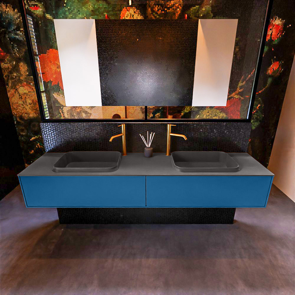 MONDIAZ ERIN 200cm mueble de baño color Jeans 2 cajones. Lavabo RIDGE Doble 2 orificios color Dark Grey. 3 MONDIAZ ERIN 200cm mueble de baño color Jeans 2 cajones. Lavabo RIDGE Doble 2 orificios color Dark Grey. - Imagen 3