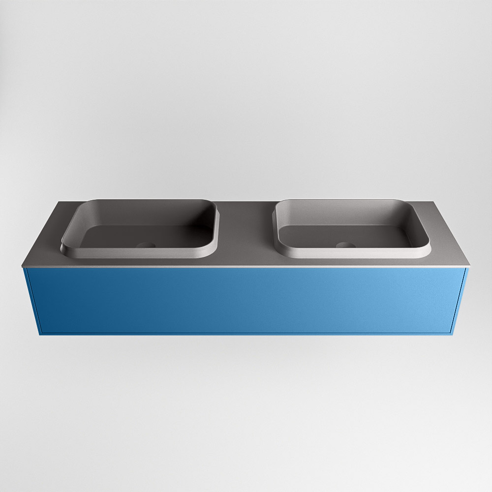 MONDIAZ ERIN 150cm mueble de baño color Jeans 1 cajón. Lavabo RIDGE Doble 2 orificios color Dark Grey. 5 MONDIAZ ERIN 150cm mueble de baño color Jeans 1 cajón. Lavabo RIDGE Doble 2 orificios color Dark Grey. - Imagen 5