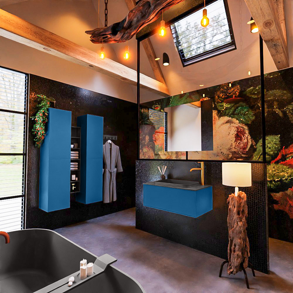 MONDIAZ ERIN 80cm mueble de baño color Jeans 1 cajón. Lavabo RIDGE Centro 1 orificio color Dark Grey. 2 MONDIAZ ERIN 80cm mueble de baño color Jeans 1 cajón. Lavabo RIDGE Centro 1 orificio color Dark Grey. - Imagen 2