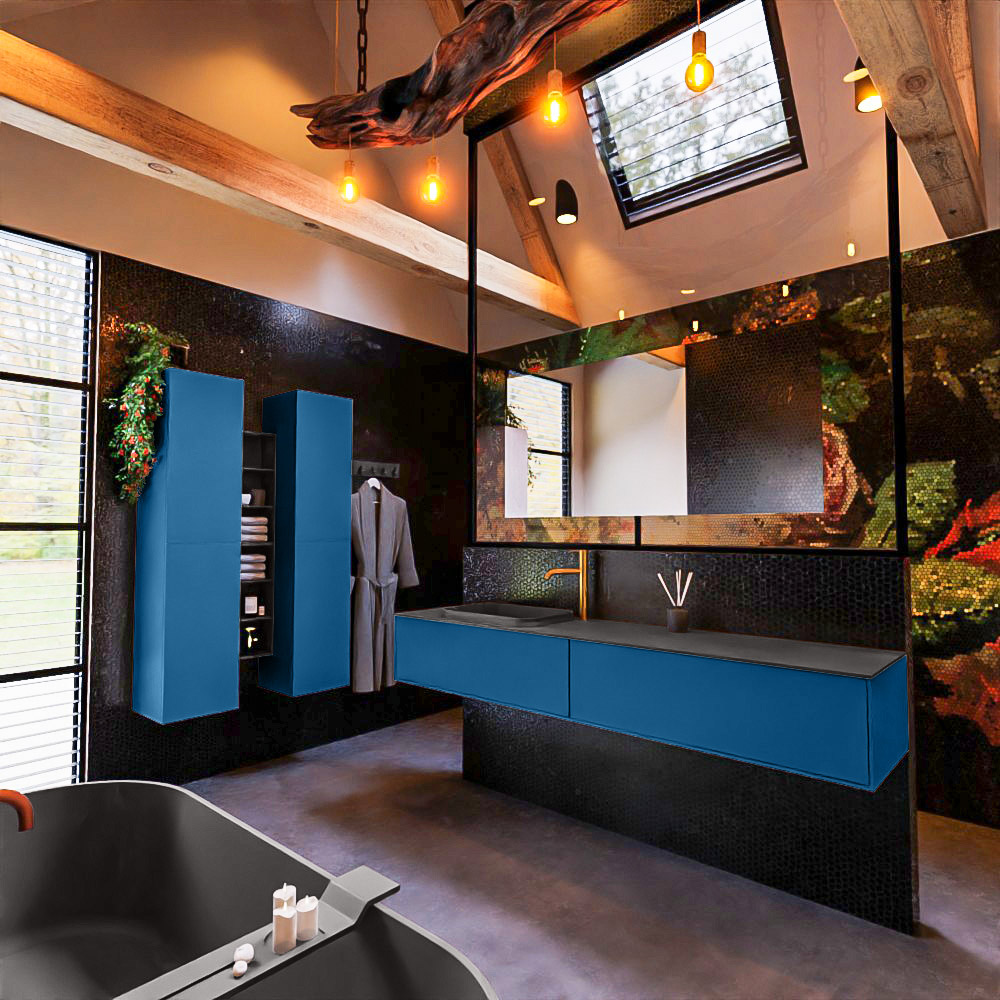 MONDIAZ ERIN 200cm mueble de baño color Jeans 2 cajones. Lavabo RIDGE Izquierda 1 orificio color Dark Grey. 2 MONDIAZ ERIN 200cm mueble de baño color Jeans 2 cajones. Lavabo RIDGE Izquierda 1 orificio color Dark Grey. - Imagen 2