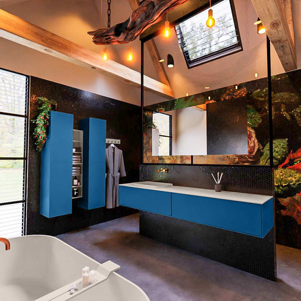 MONDIAZ ERIN 200cm mueble de baño color Jeans 2 cajones. Lavabo RIDGE Izquierda sin orificio color Linen. 2 MONDIAZ ERIN 200cm mueble de baño color Jeans 2 cajones. Lavabo RIDGE Izquierda sin orificio color Linen. - Imagen 2