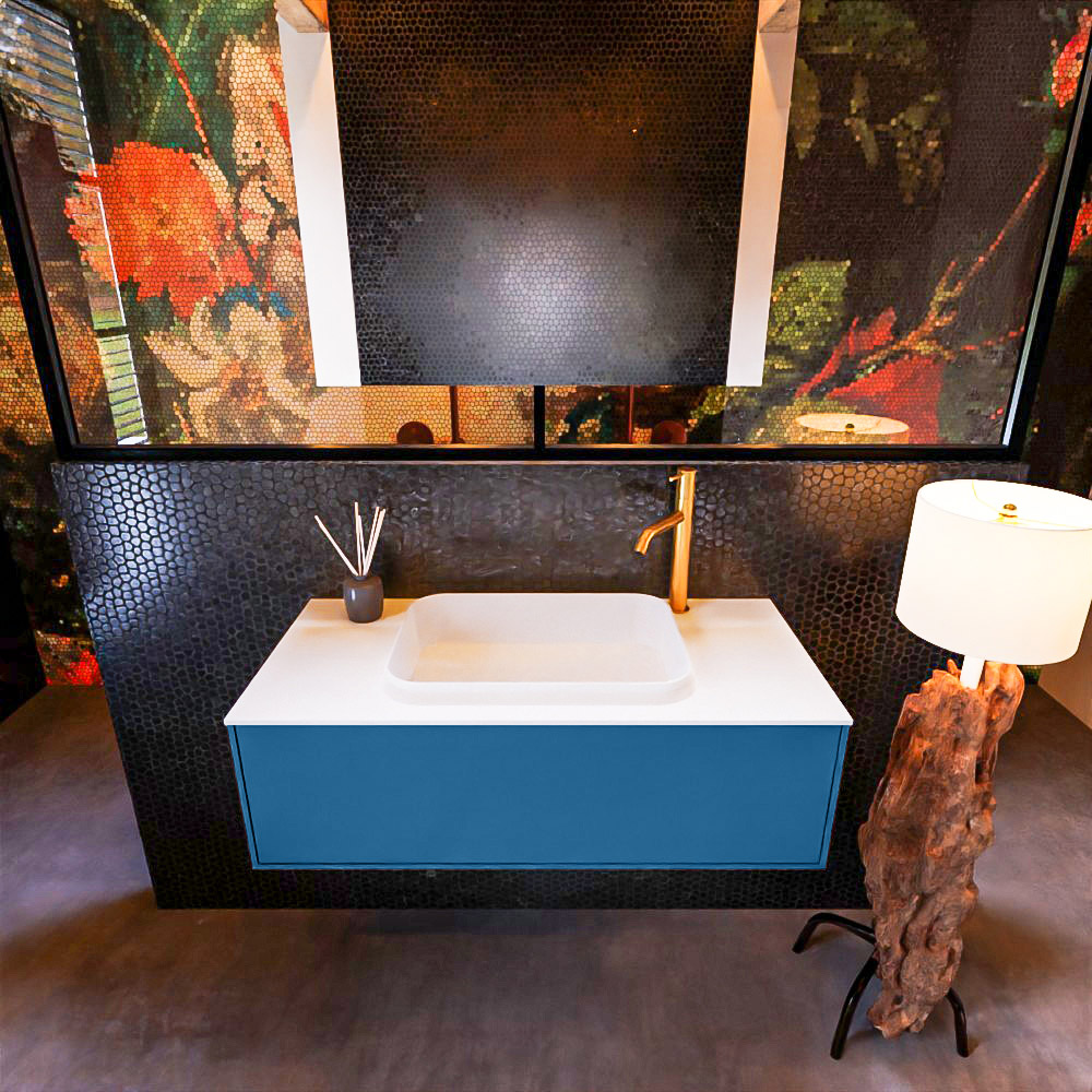 MONDIAZ ERIN 100cm mueble de baño color Jeans 1 cajón. Lavabo RIDGE Centro 1 orificio color Talc. 3 MONDIAZ ERIN 100cm mueble de baño color Jeans 1 cajón. Lavabo RIDGE Centro 1 orificio color Talc. - Imagen 3