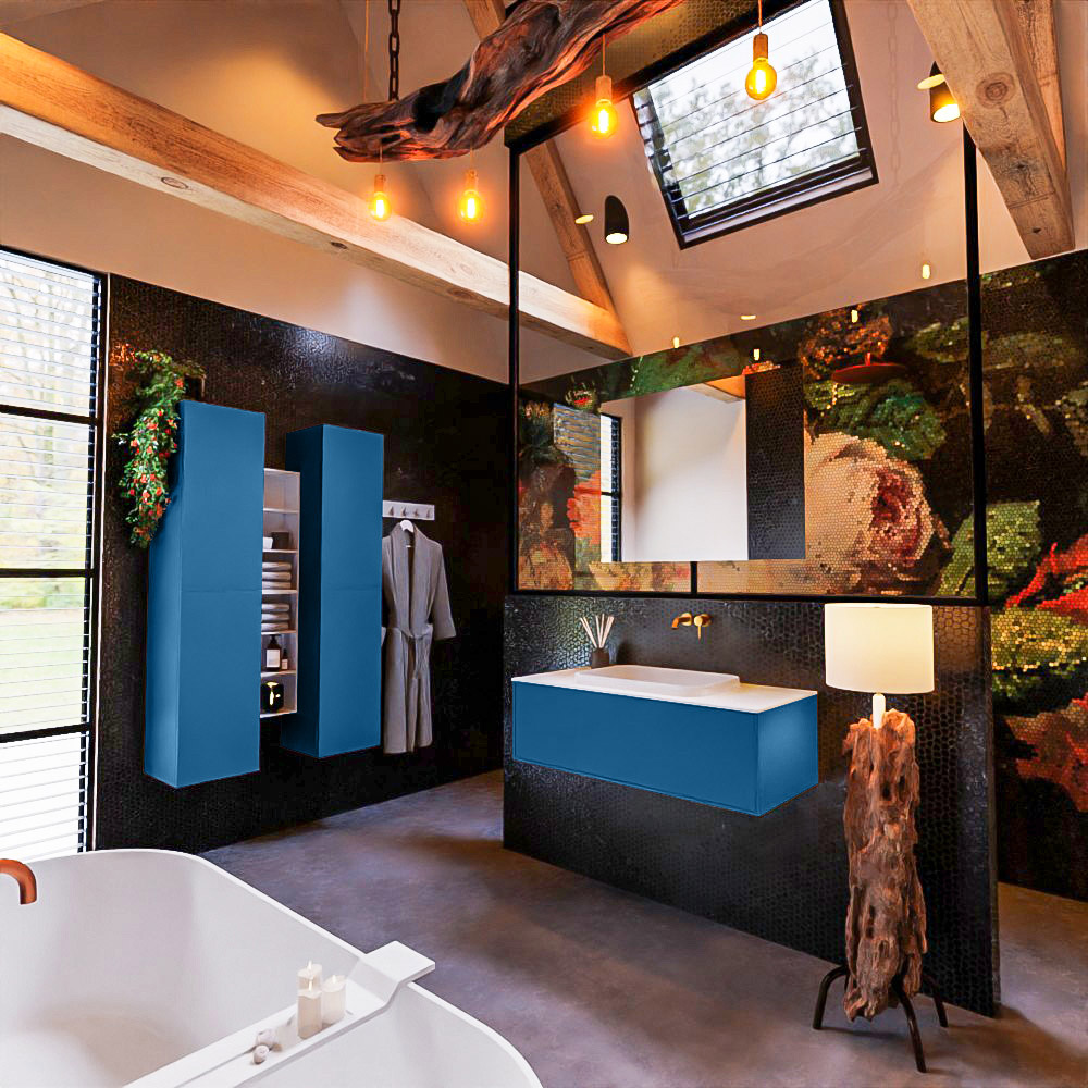 MONDIAZ ERIN 100cm mueble de baño color Jeans 1 cajón. Lavabo RIDGE Centro sin orificio color Talc. 2 MONDIAZ ERIN 100cm mueble de baño color Jeans 1 cajón. Lavabo RIDGE Centro sin orificio color Talc. - Imagen 2