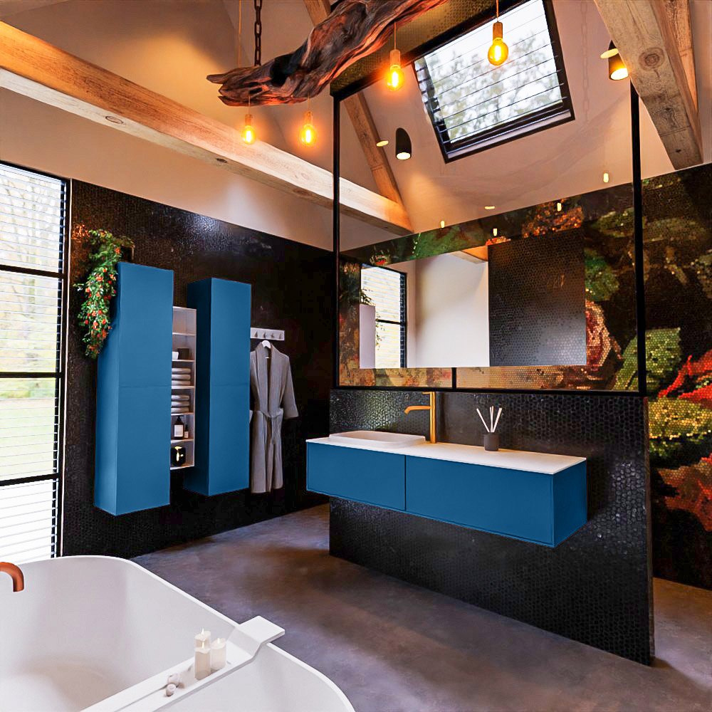 MONDIAZ ERIN 150cm mueble de baño color Jeans 2 cajones. Lavabo RIDGE Izquierda 1 orificio color Talc. 2 MONDIAZ ERIN 150cm mueble de baño color Jeans 2 cajones. Lavabo RIDGE Izquierda 1 orificio color Talc. - Imagen 2