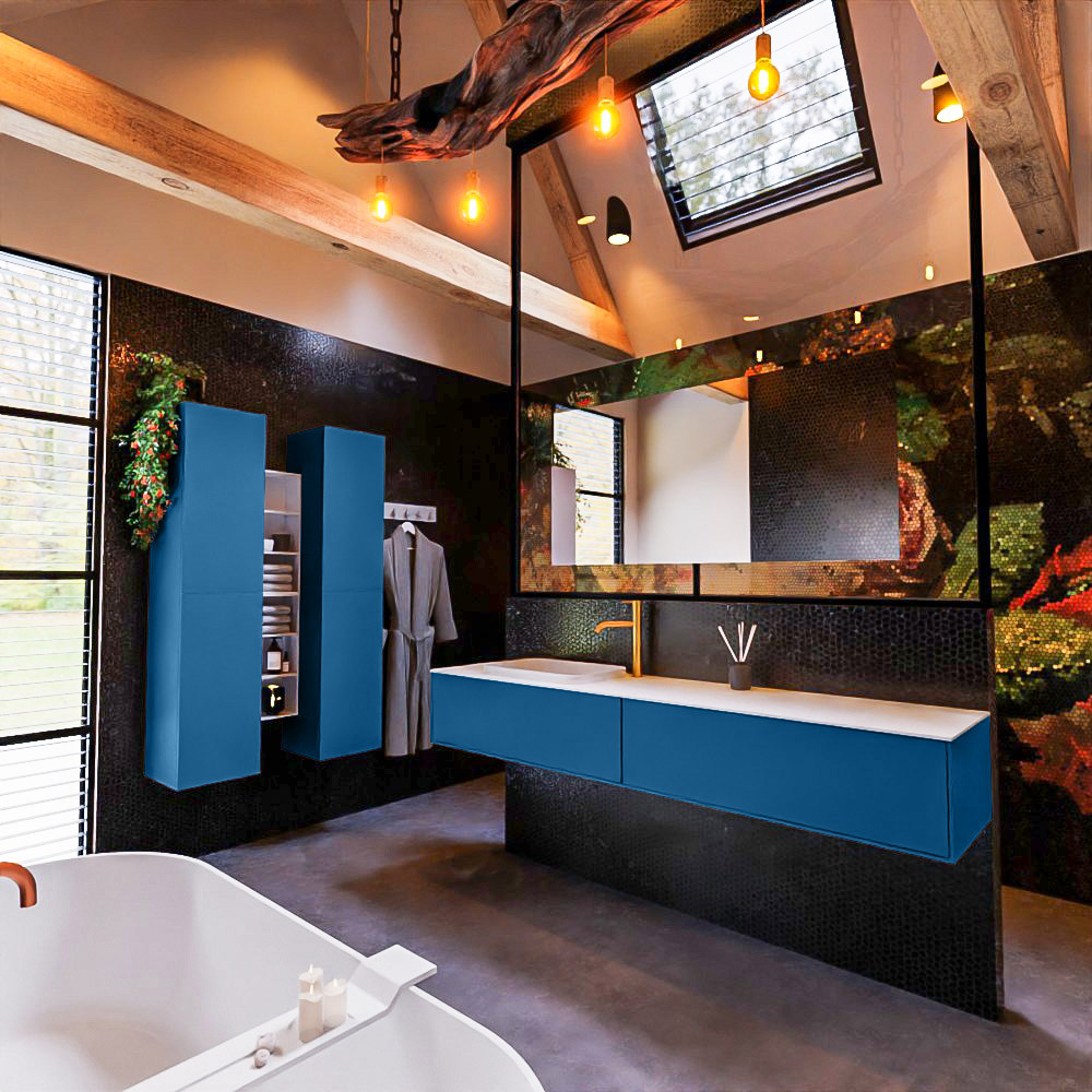 MONDIAZ ERIN 200cm mueble de baño color Jeans 2 cajones. Lavabo RIDGE Izquierda 1 orificio color Talc. 2 MONDIAZ ERIN 200cm mueble de baño color Jeans 2 cajones. Lavabo RIDGE Izquierda 1 orificio color Talc. - Imagen 2