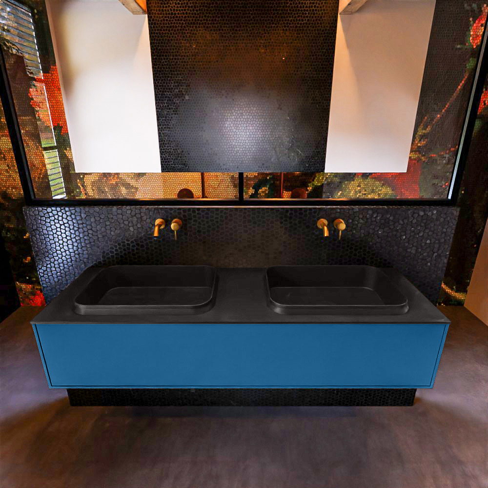 MONDIAZ ERIN 150cm mueble de baño color Jeans 1 cajón. Lavabo RIDGE Doble sin orificio color Urban. 3 MONDIAZ ERIN 150cm mueble de baño color Jeans 1 cajón. Lavabo RIDGE Doble sin orificio color Urban. - Imagen 3