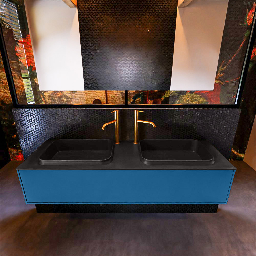MONDIAZ ERIN 150cm mueble de baño color Jeans 1 cajón. Lavabo RIDGE Doble 2 orificios color Urban. 3 MONDIAZ ERIN 150cm mueble de baño color Jeans 1 cajón. Lavabo RIDGE Doble 2 orificios color Urban. - Imagen 3