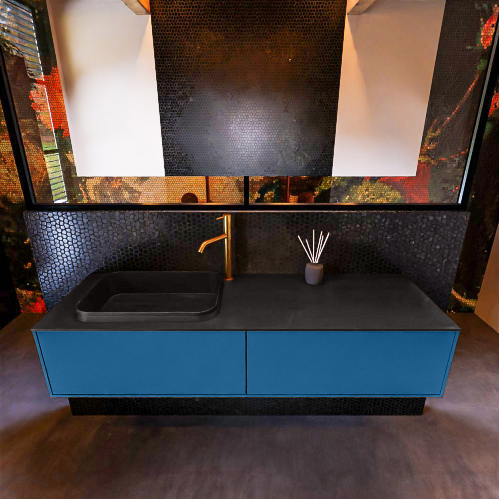 MONDIAZ ERIN 150cm mueble de baño color Jeans 2 cajones. Lavabo RIDGE Izquierda 1 orificio color Urban. 3 MONDIAZ ERIN 150cm mueble de baño color Jeans 2 cajones. Lavabo RIDGE Izquierda 1 orificio color Urban. - Imagen 3