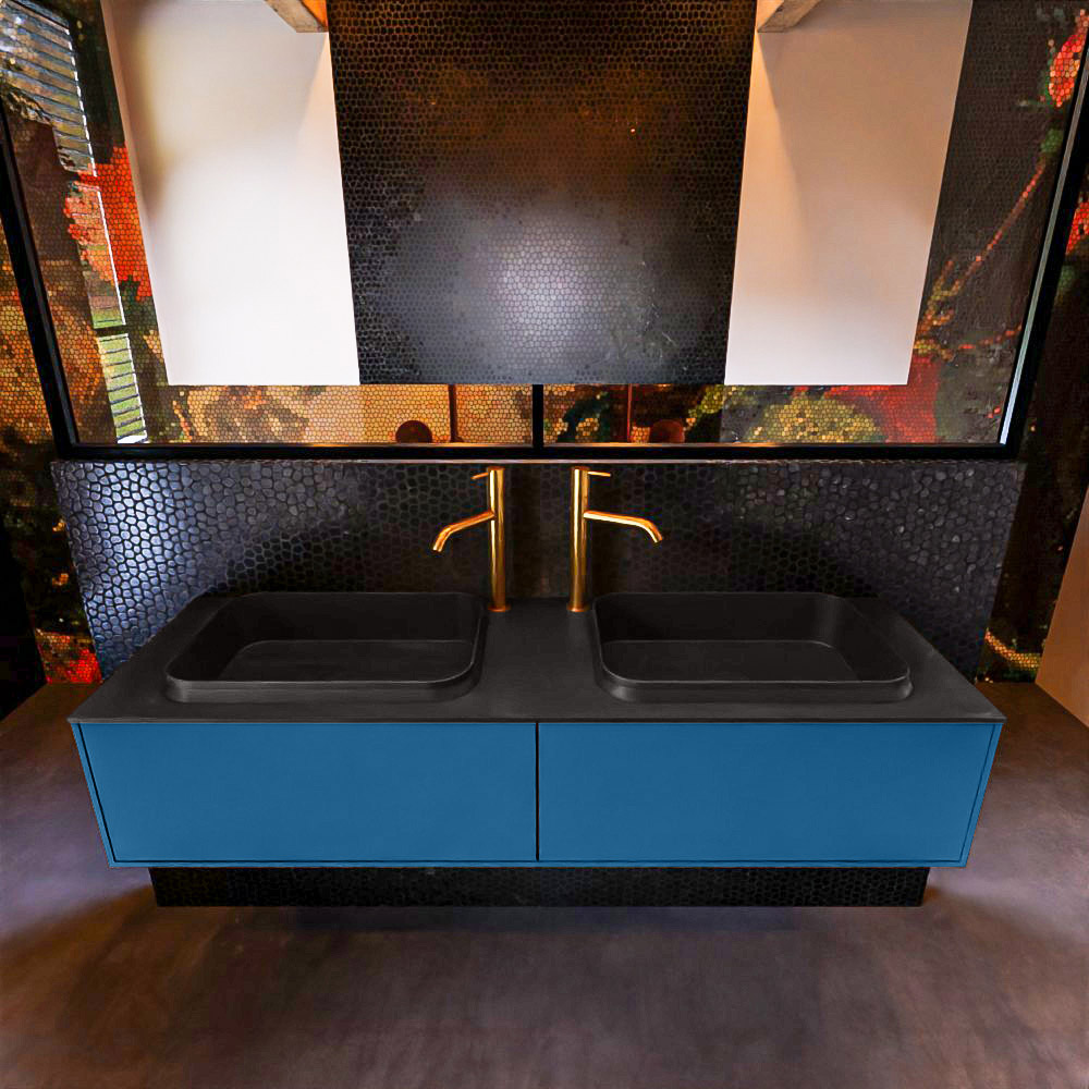MONDIAZ ERIN 150cm mueble de baño color Jeans 2 cajones. Lavabo RIDGE Doble 2 orificios color Urban. 3 MONDIAZ ERIN 150cm mueble de baño color Jeans 2 cajones. Lavabo RIDGE Doble 2 orificios color Urban. - Imagen 3