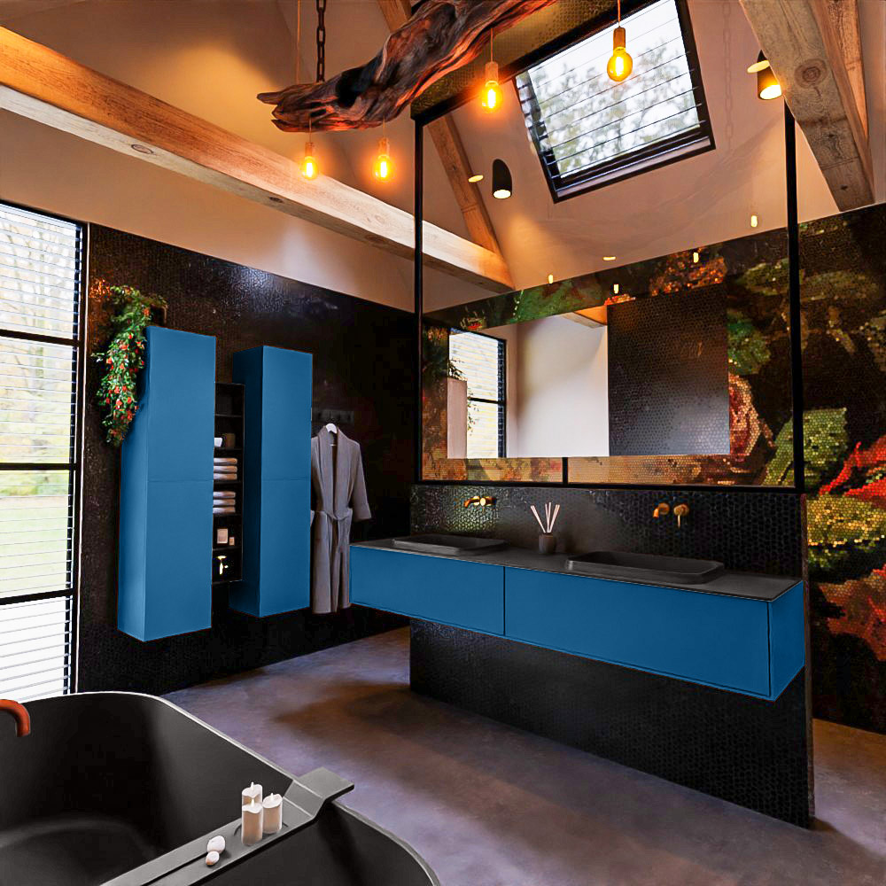 MONDIAZ ERIN 200cm mueble de baño color Jeans 2 cajones. Lavabo RIDGE Doble sin orificio color Urban. 2 MONDIAZ ERIN 200cm mueble de baño color Jeans 2 cajones. Lavabo RIDGE Doble sin orificio color Urban. - Imagen 2