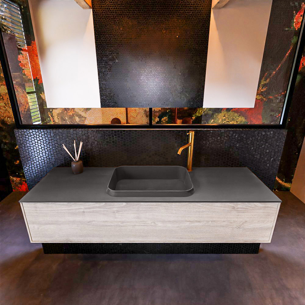 MONDIAZ ERIN 150cm mueble de baño color Light Brown Grey 1 cajón. Lavabo RIDGE Centro 1 orificio color Dark Grey. 3 MONDIAZ ERIN 150cm mueble de baño color Light Brown Grey 1 cajón. Lavabo RIDGE Centro 1 orificio color Dark Grey. - Imagen 3