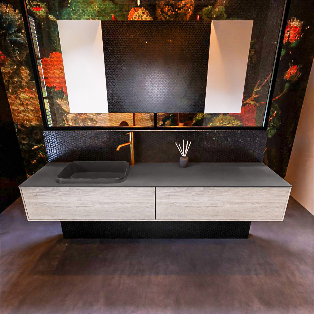 MONDIAZ ERIN 200cm mueble de baño color Light Brown Grey 2 cajones. Lavabo RIDGE Izquierda 1 orificio color Dark Grey. 3 MONDIAZ ERIN 200cm mueble de baño color Light Brown Grey 2 cajones. Lavabo RIDGE Izquierda 1 orificio color Dark Grey. - Imagen 3