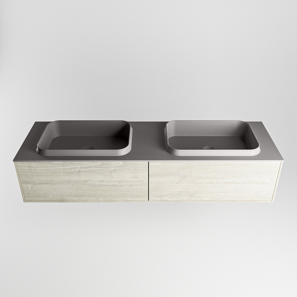 MONDIAZ ERIN 150cm mueble de baño color Light Brown Grey 2 cajones. Lavabo RIDGE Doble sin orificio color Dark Grey. 5 MONDIAZ ERIN 150cm mueble de baño color Light Brown Grey 2 cajones. Lavabo RIDGE Doble sin orificio color Dark Grey. - Imagen 5