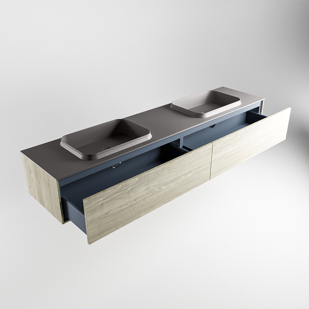 MONDIAZ ERIN 200cm mueble de baño color Light Brown Grey 2 cajones. Lavabo RIDGE Doble 2 orificios color Dark Grey. 6 MONDIAZ ERIN 200cm mueble de baño color Light Brown Grey 2 cajones. Lavabo RIDGE Doble 2 orificios color Dark Grey. - Imagen 6